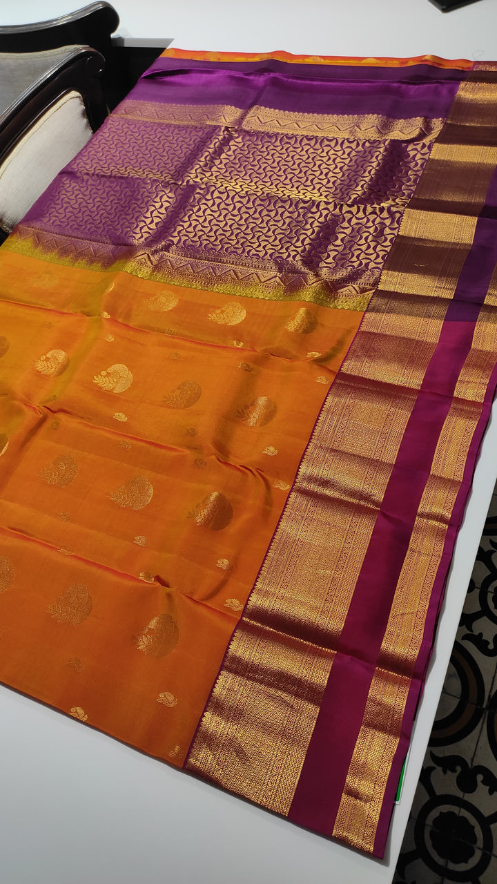 Dual shade orange with purple Pure Mix Saree - F3569