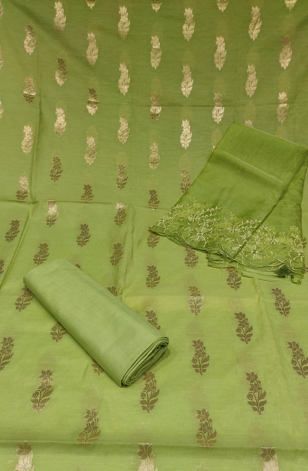 Green Semi Banarasi Salwar Suit Material - D8554