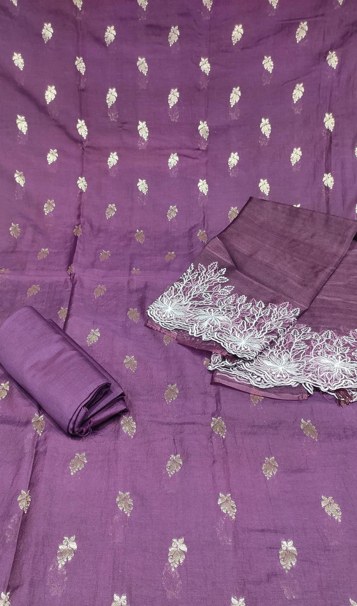 Wine Semi Banarasi Salwar Suit Material - D8542