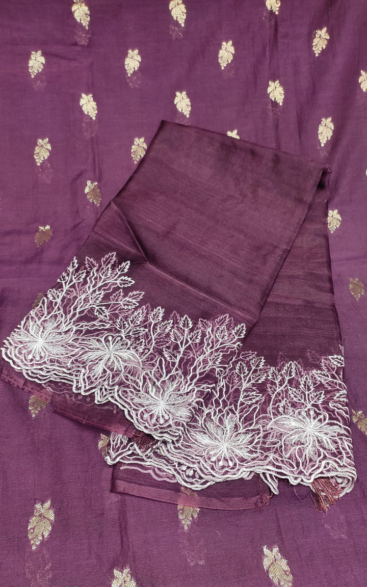 Wine Semi Banarasi Salwar Suit Material - D8542