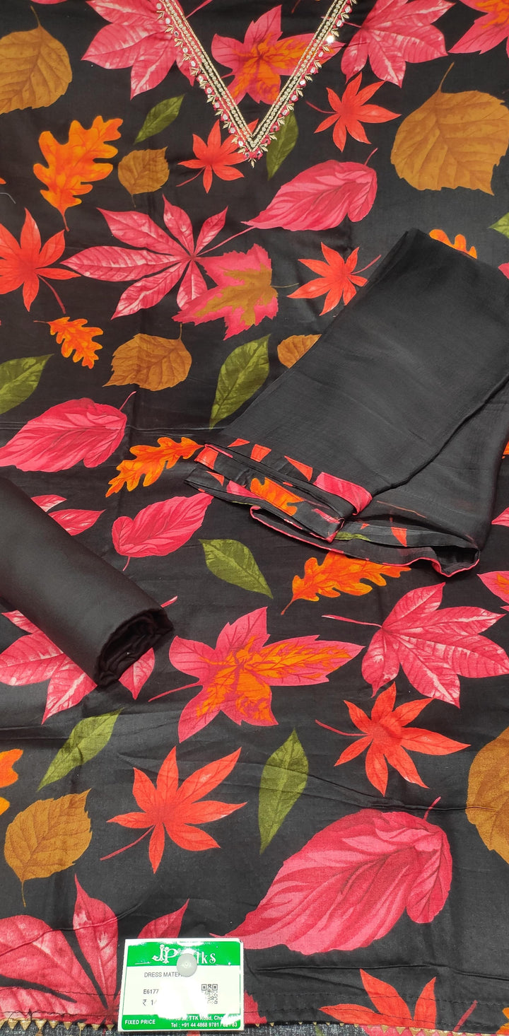 Black Cotton Salwar Suit Material -  E6177