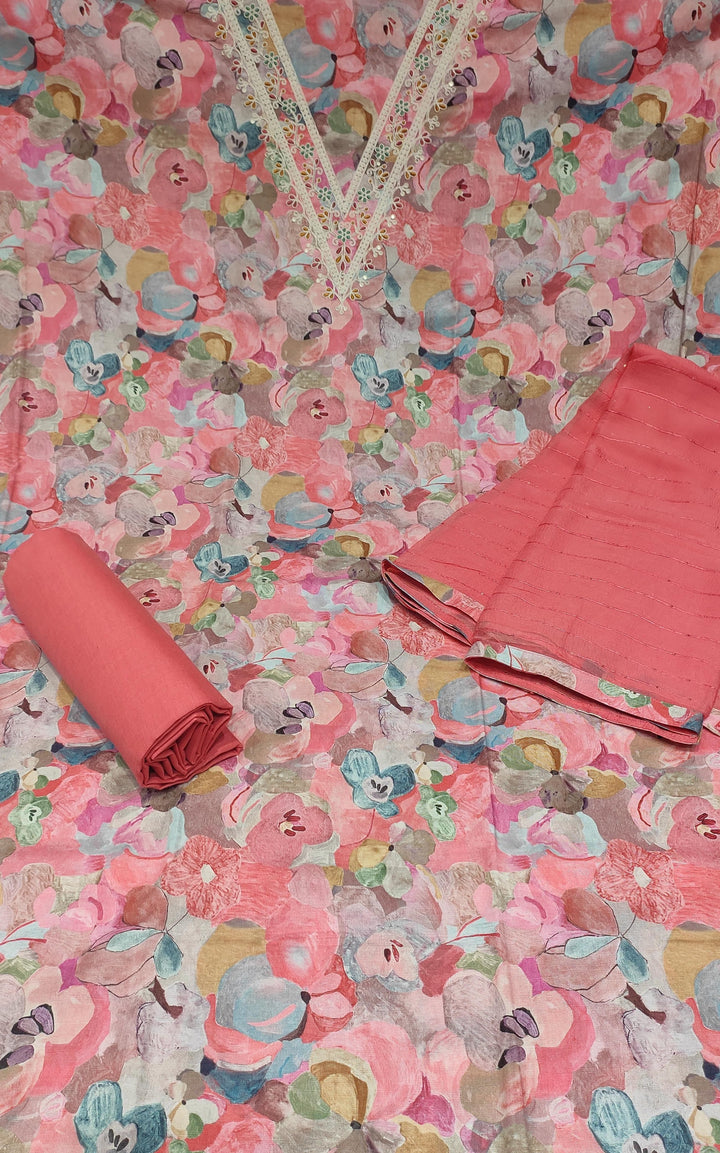 Baby Pink Cotton Salwar Suit Material -  E6100