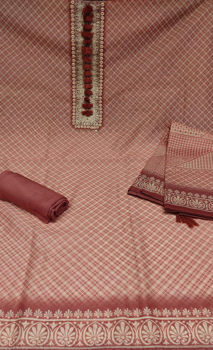 Light Onion Pink Semi Chanderi Salwar Suit Material -  E1456