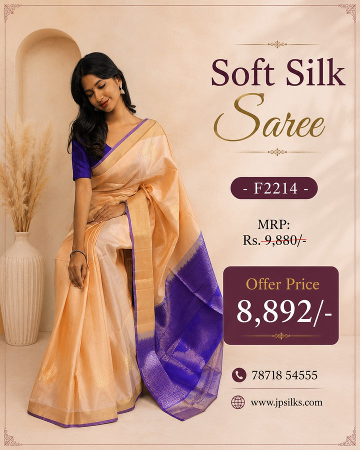Peach and Purple Soft Silk Saree - F2214
