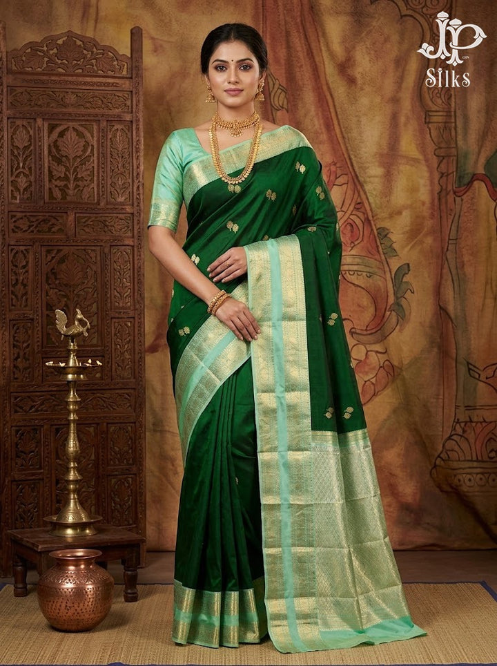 Bottle Green & Pastel Green Pure Silk Mix Saree - H24
