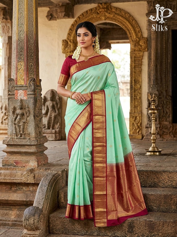 Mint Green & Maroon Pure Silk Mix Saree - G945