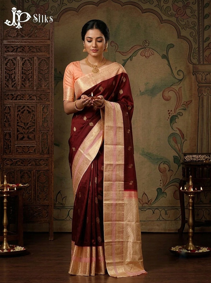 Maroon & Light Pink Pure Silk Mix Saree - H25