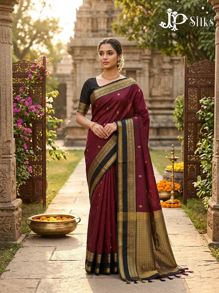 Dark Grapes & Black Pure Silk Mix Saree - G925