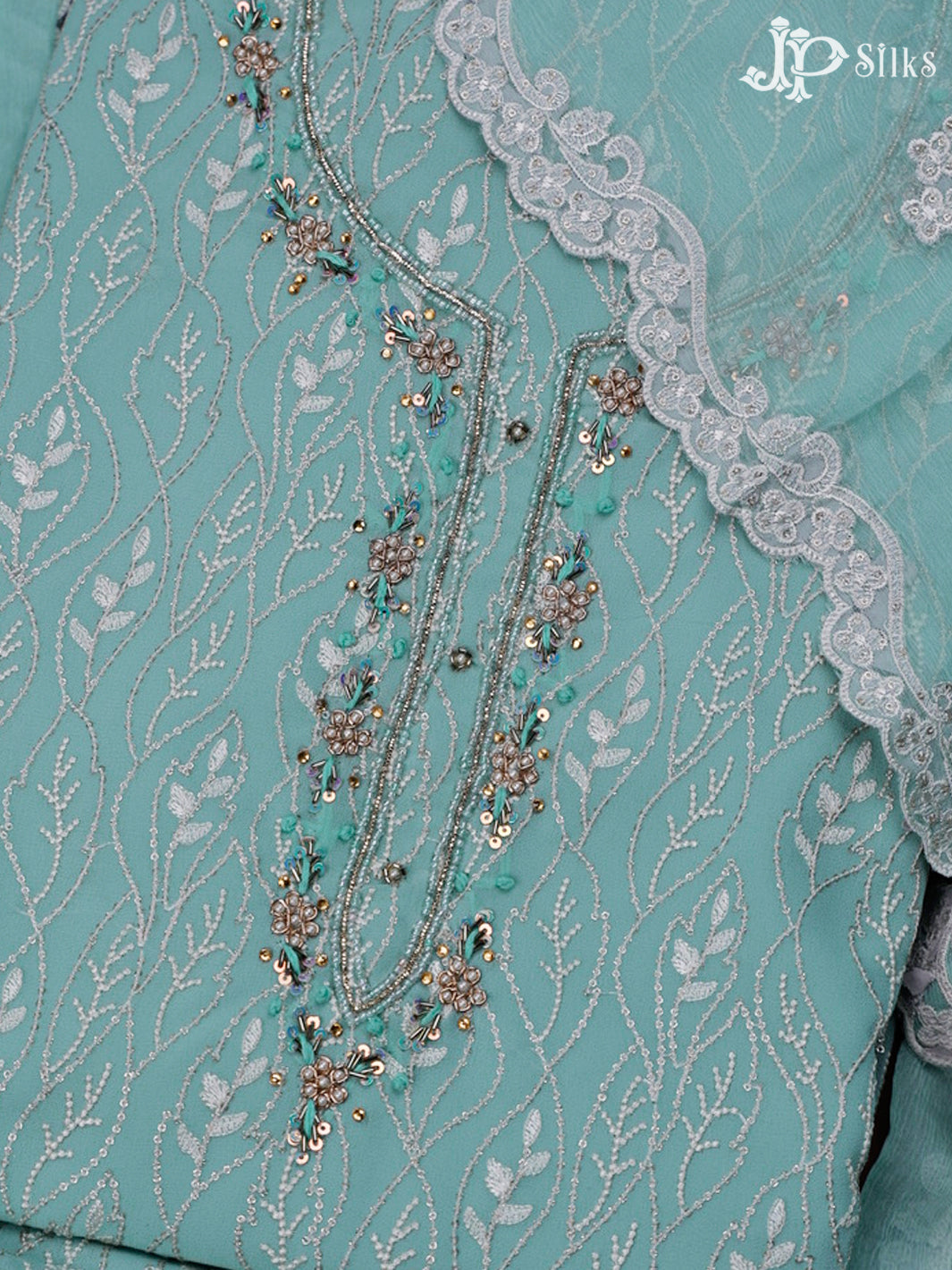 Sky Blue Thread Work Salwar Suit Material - E3534