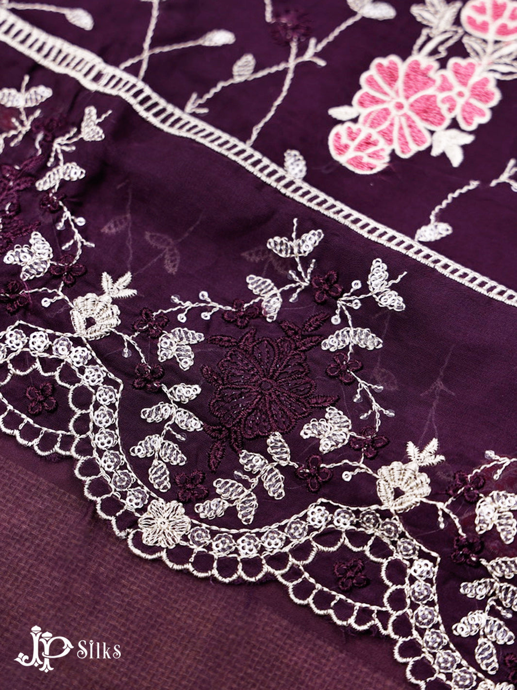 Deep Purple Thread Work Salwar Suit Material - E4601