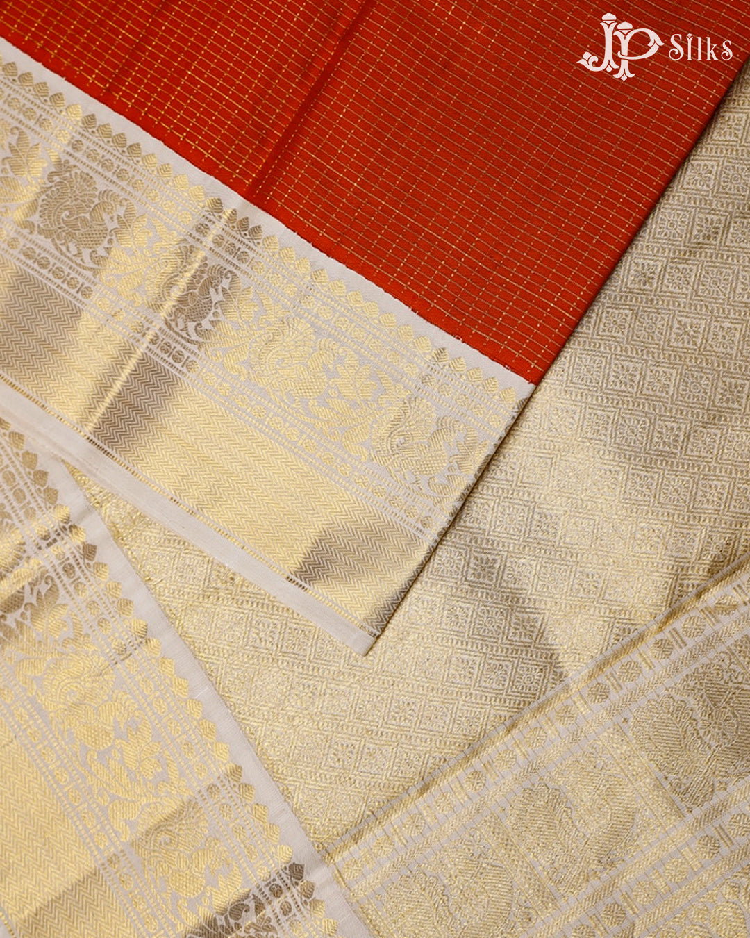 Red And Half White Kanchipuram Silk Saree - F3485