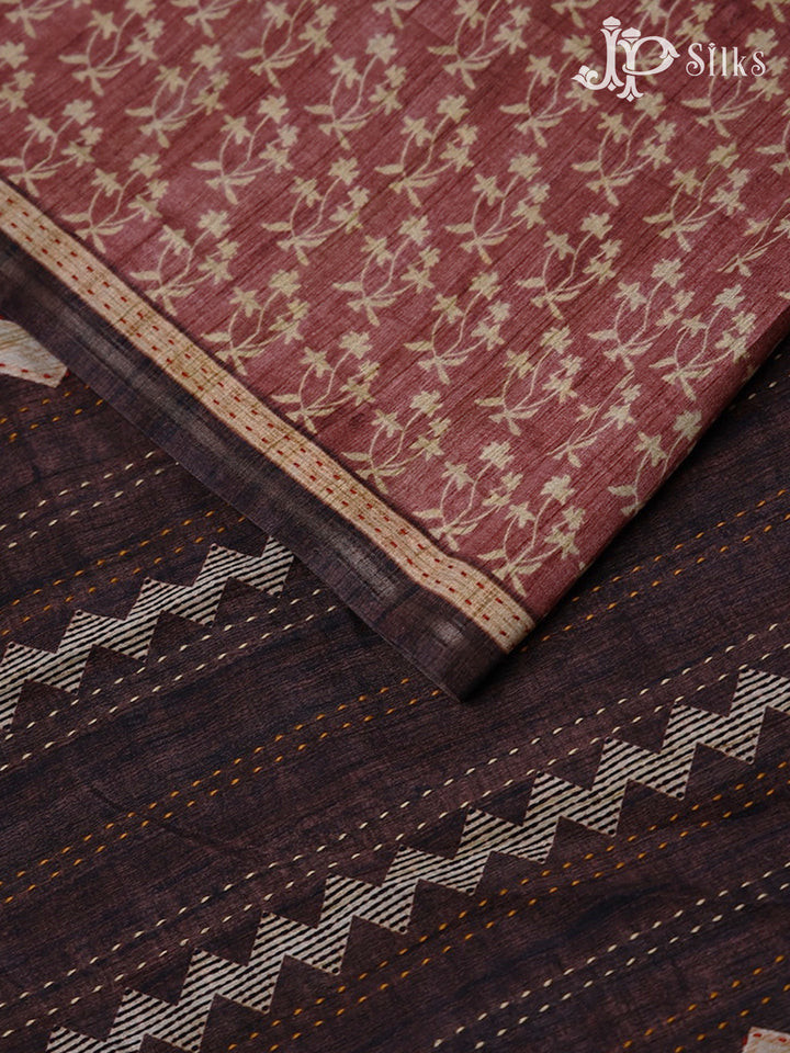 Copper with Coffee Brown Semi Tussar Silk Saree - E3266 - View 4