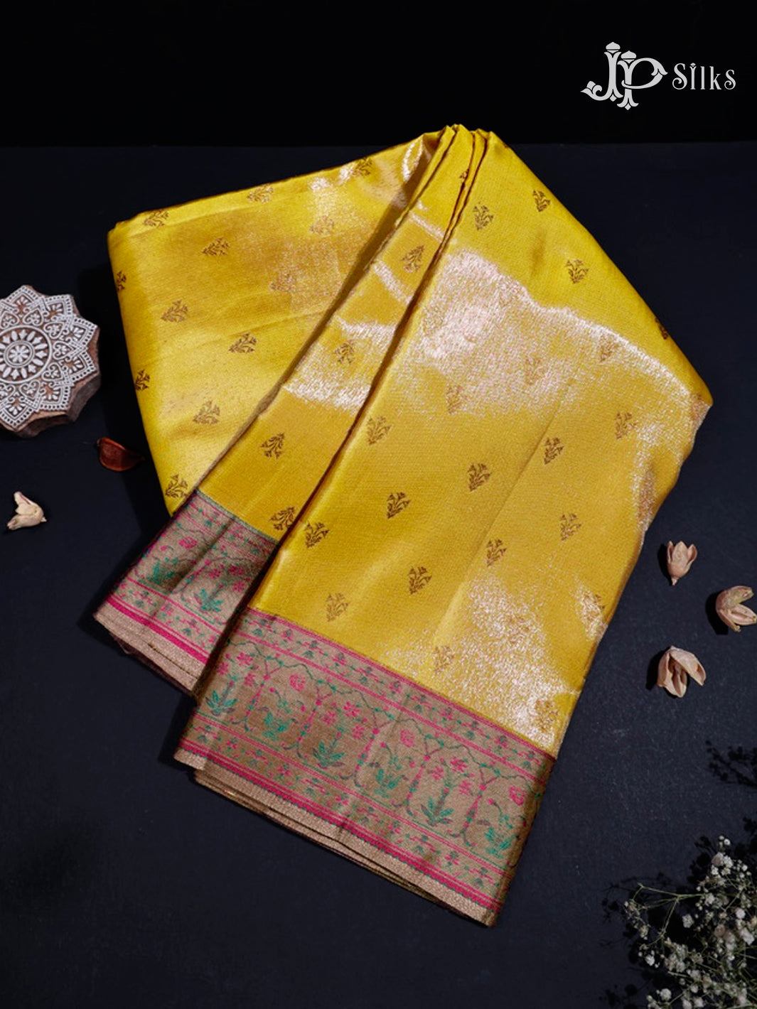 Mustard Yellow & Light Brown Kanchipuram Silk Saree - D7250-view1