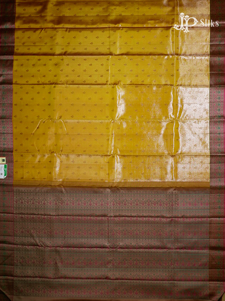 Mustard Yellow & Light Brown Kanchipuram Silk Saree - D7250-view4