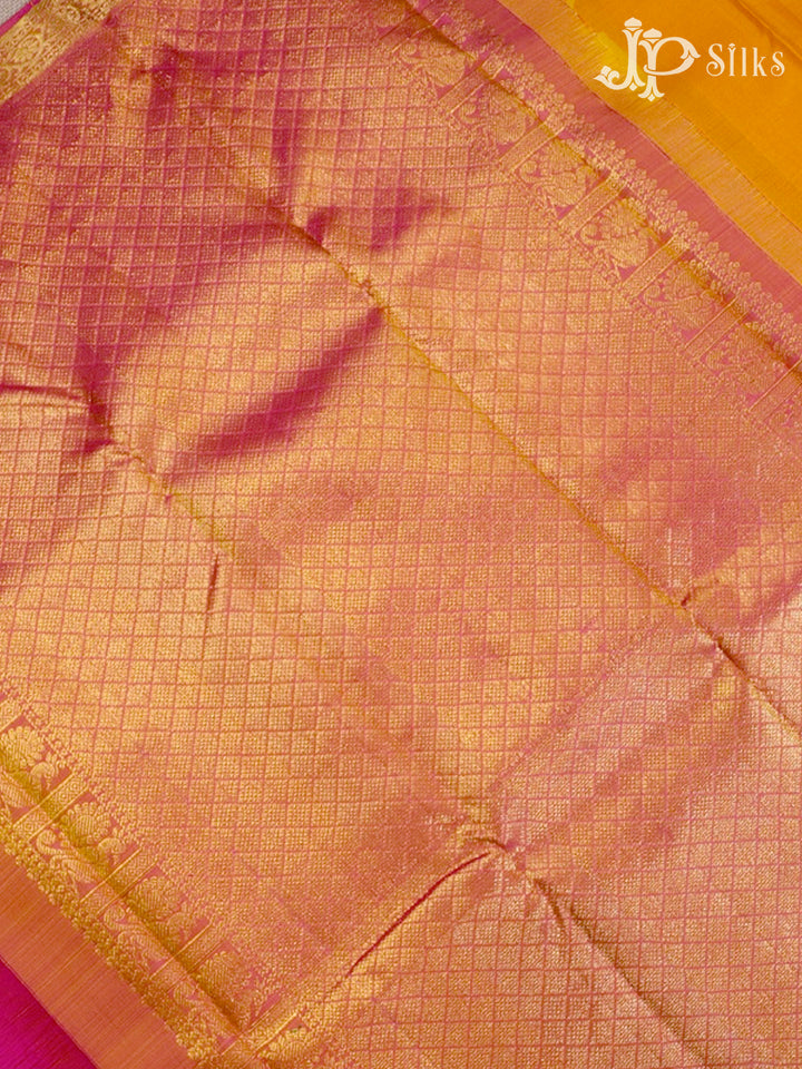 Yellow & Pink-Gold Kanchipuram Silk Saree - G38-view5