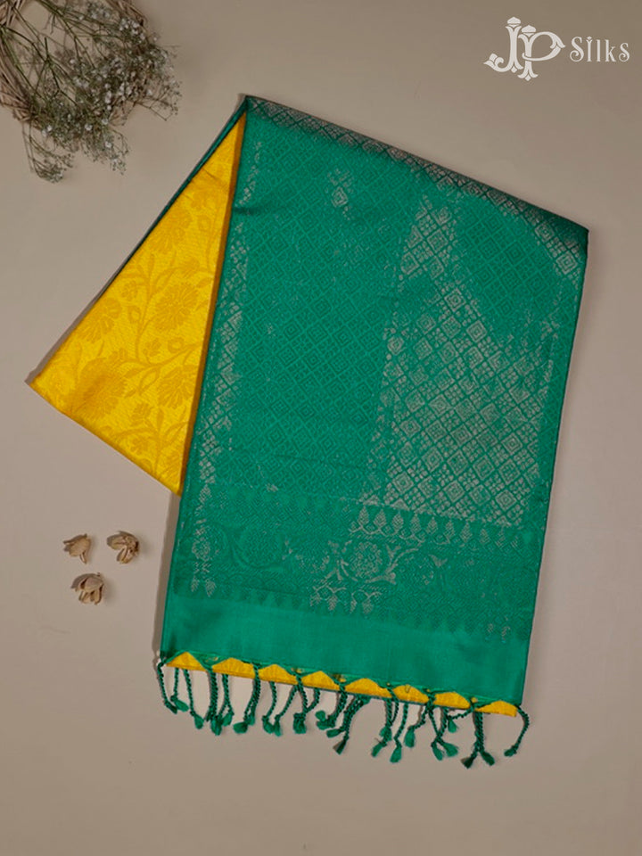 Yellow & Greenish Teal Soft Silk Saree - D1826-view1
