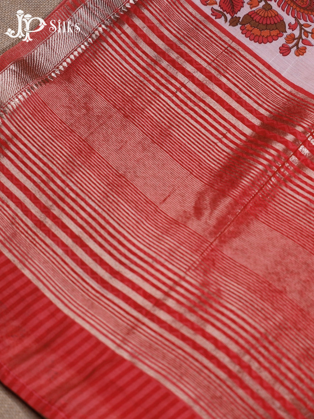 White,Orange & Red Mix Semi Chanderi Saree - G560- view5