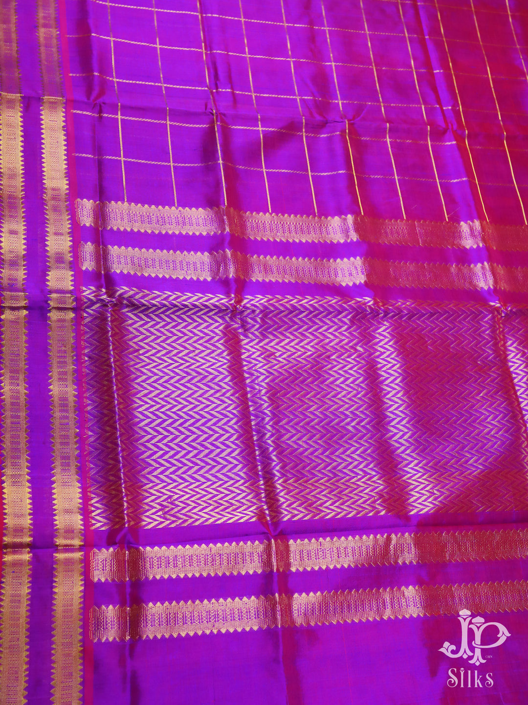 Purple Silk Cotton Saree - E1606 - VIew 4