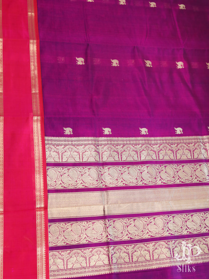 Purple and Pink Kanchi Cotton Saree - D9783 - View 3