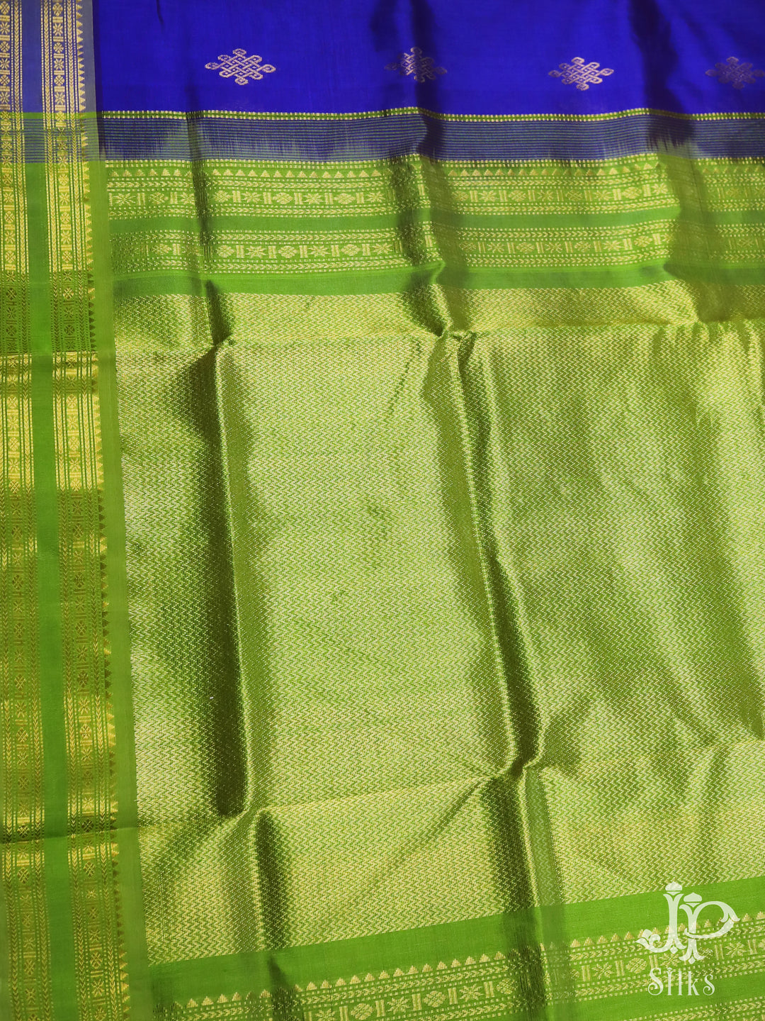 Ink Blue and Green Yellow Silk Cotton Saree - D8227 - View 1