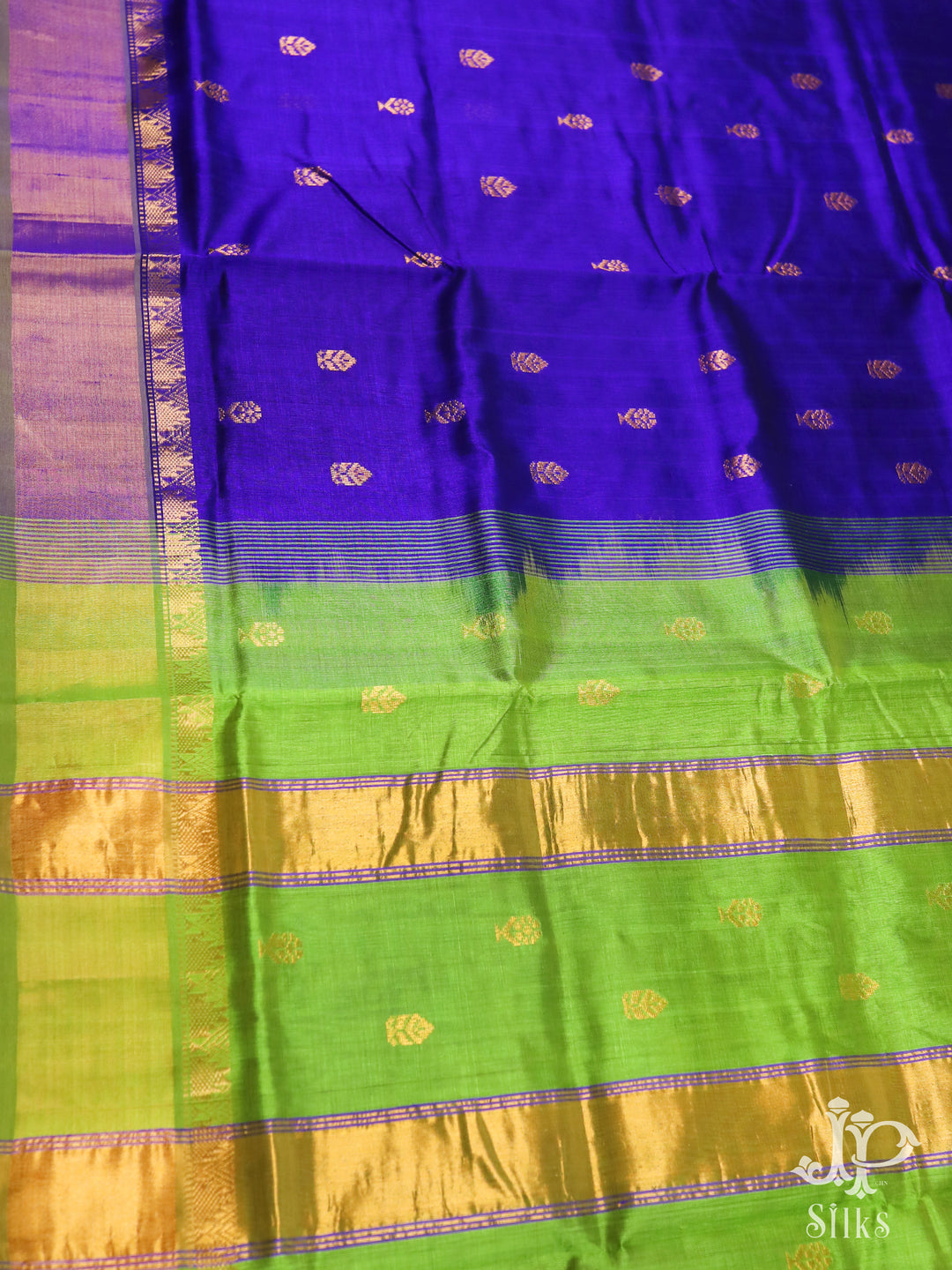 Violet and Pista Green Silk Cotton Saree - E1602 - 3