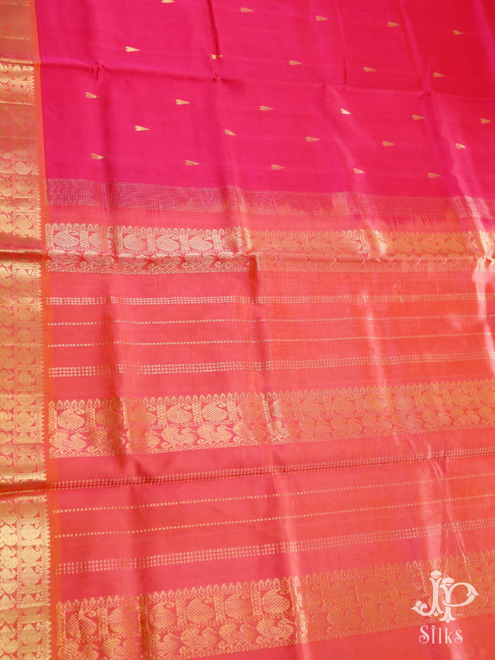 Reddish Pink Silk Cotton Saree - D7416 - View 3