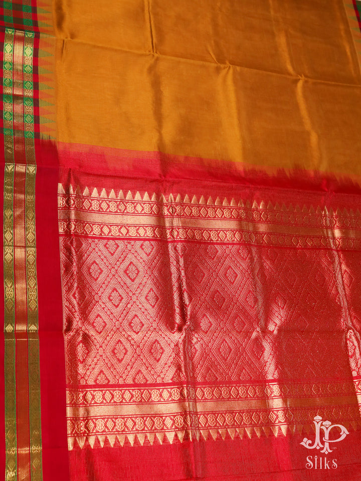 Mustard Yellow and Red Silk Cotton Saree - D216 - VView 3