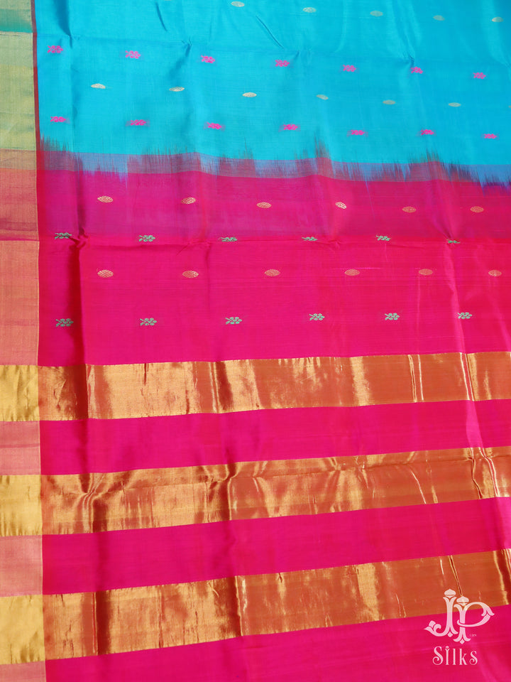 Sky Blue and Pink Silk Cotton Saree - D8200 - VIew 3