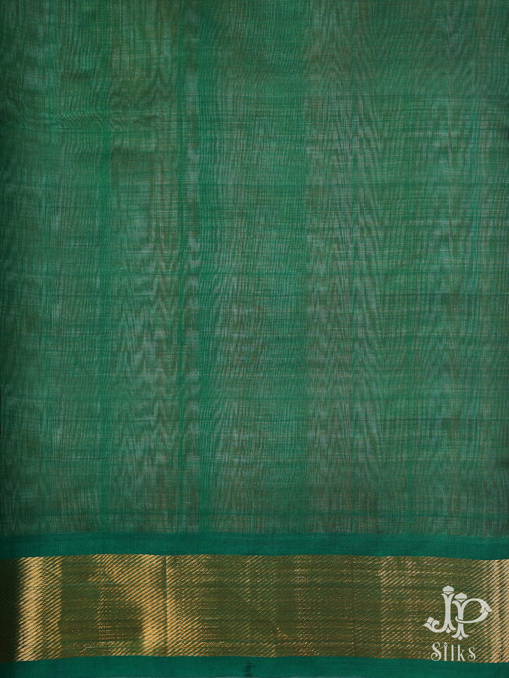 Peach and Bottle Green Silk Cotton Saree - D8193 - VIew 2