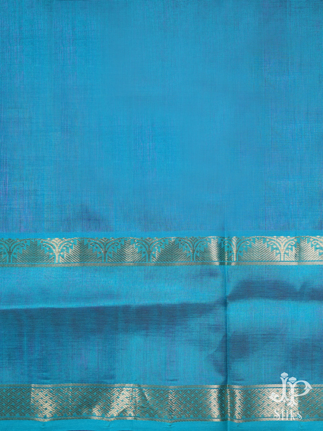 Rani Pink and Sky Blue Silk Cotton Saree - D1187 - View 3