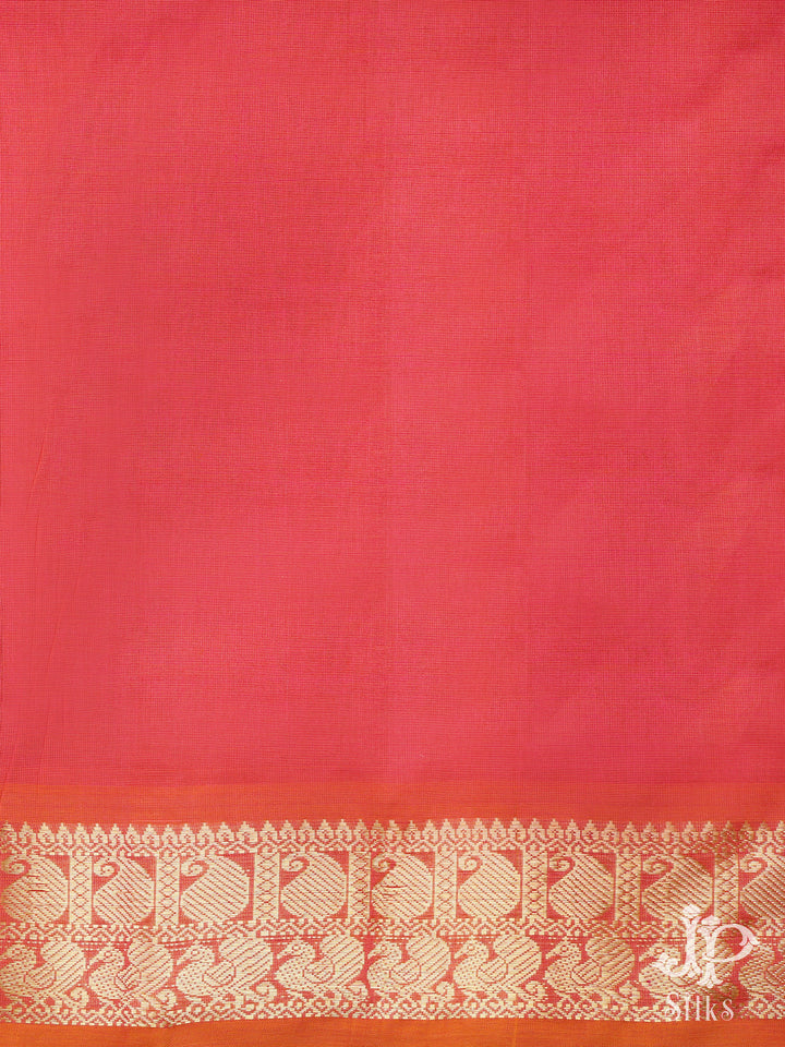 Reddish Pink Silk Cotton Saree - D7416 - View 2