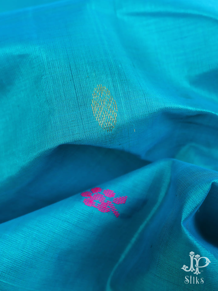 Sky Blue and Pink Silk Cotton Saree - D8200 - View 1