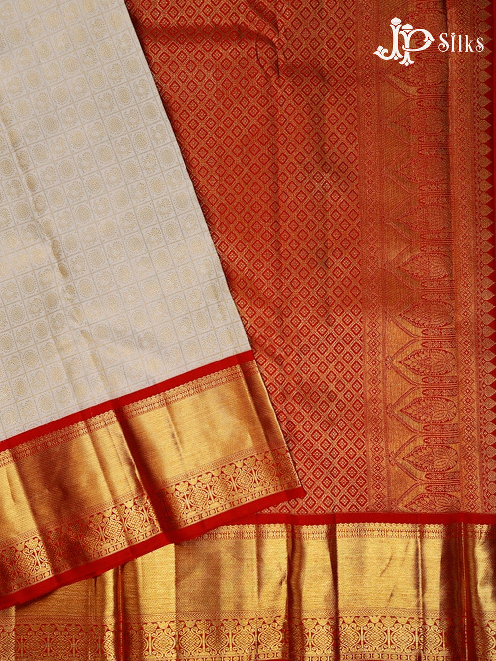 Off White And Red Kanchipuram Silk Saree - D7462 1