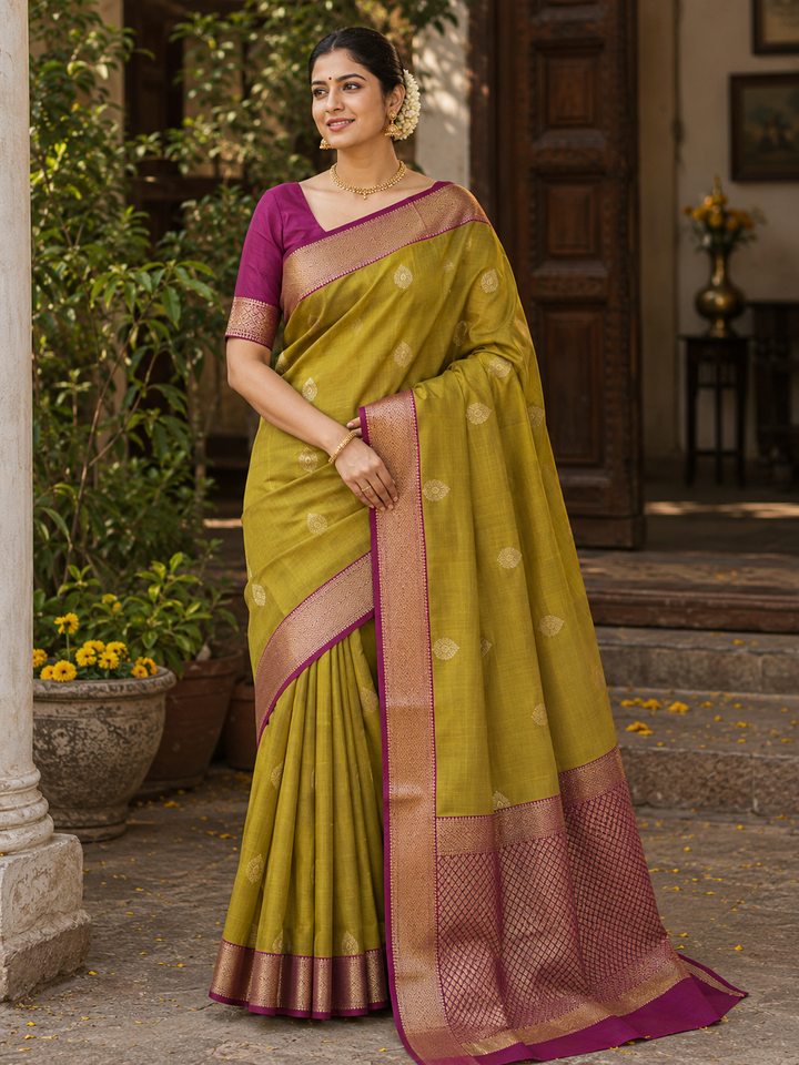 Mehandi Green & Dark Magenta Pure Silk Mix Saree - G929