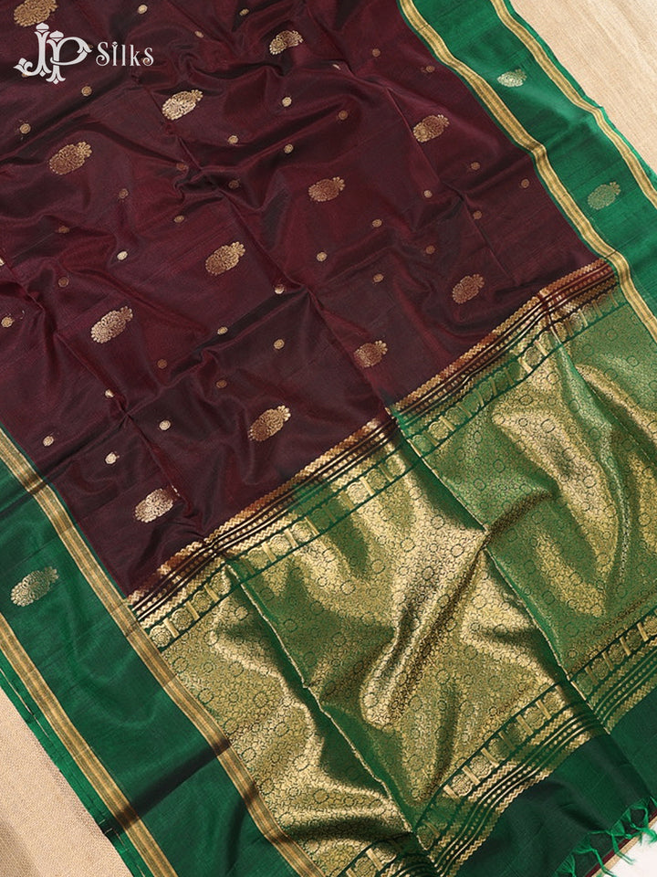 Dark wine and Bottle Green Kora Cotton Saree - G916