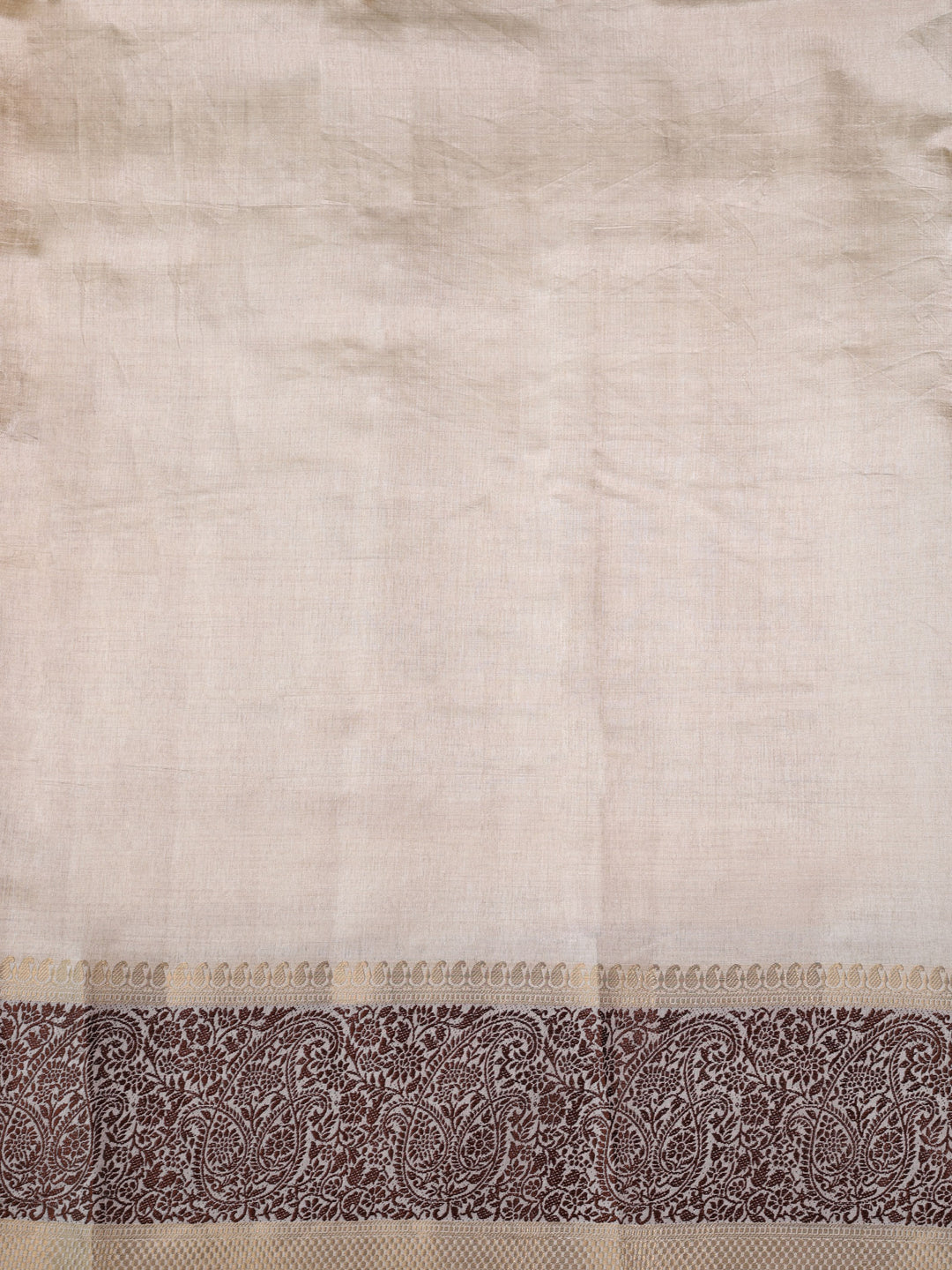 White and Brown Semi Raw Silk Fancy Saree - E697 - View 6