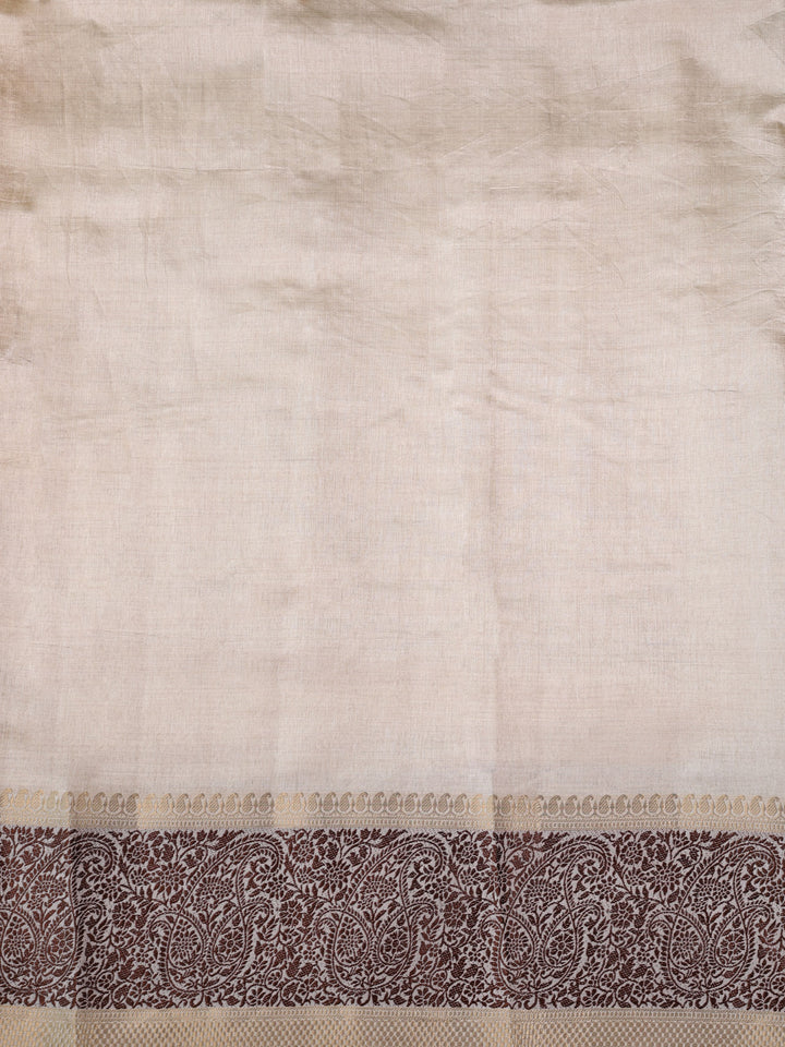 White and Brown Semi Raw Silk Fancy Saree - E697 - View 6