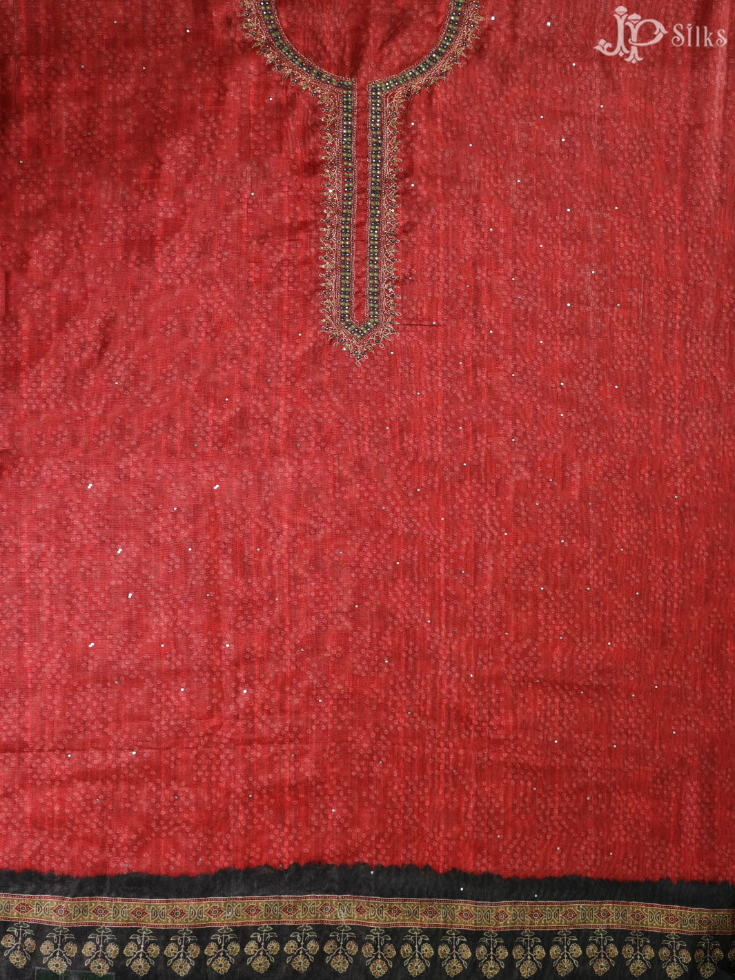 Red and Black Tussar Unstiched Chudidhar Material - E1449 - View 6