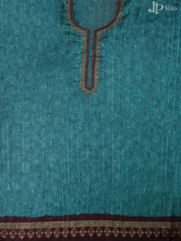 Teal and Blue Tussar Unstiched Chudidhar Material - E1448 - View 5