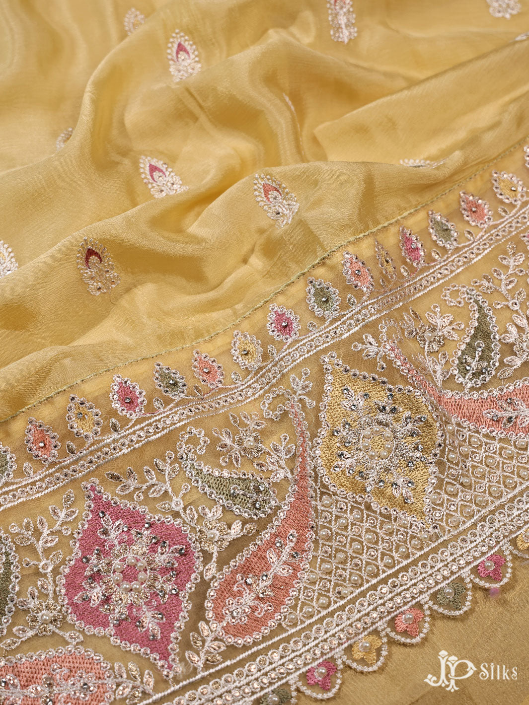 Yellow Chiffon Unstiched Chudidhar Material - E3548 - View 5
