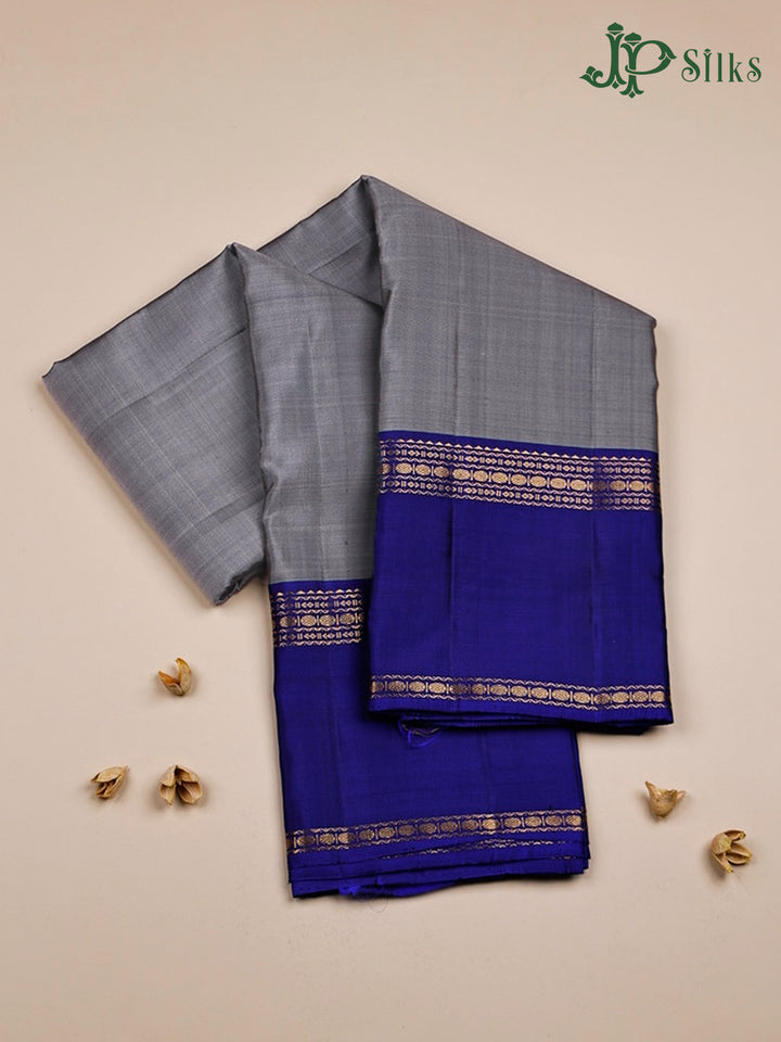 Grey And Ink Blue Kanchipuram Silk Saree - F3466