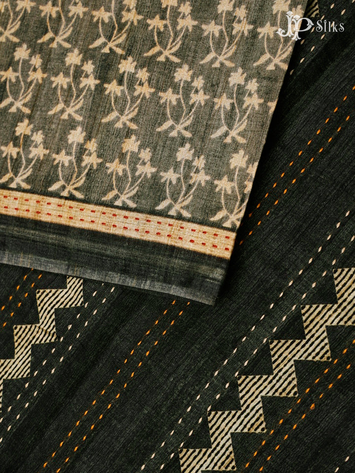 Elephant Grey And Black Semi Tussar Saree - E3265