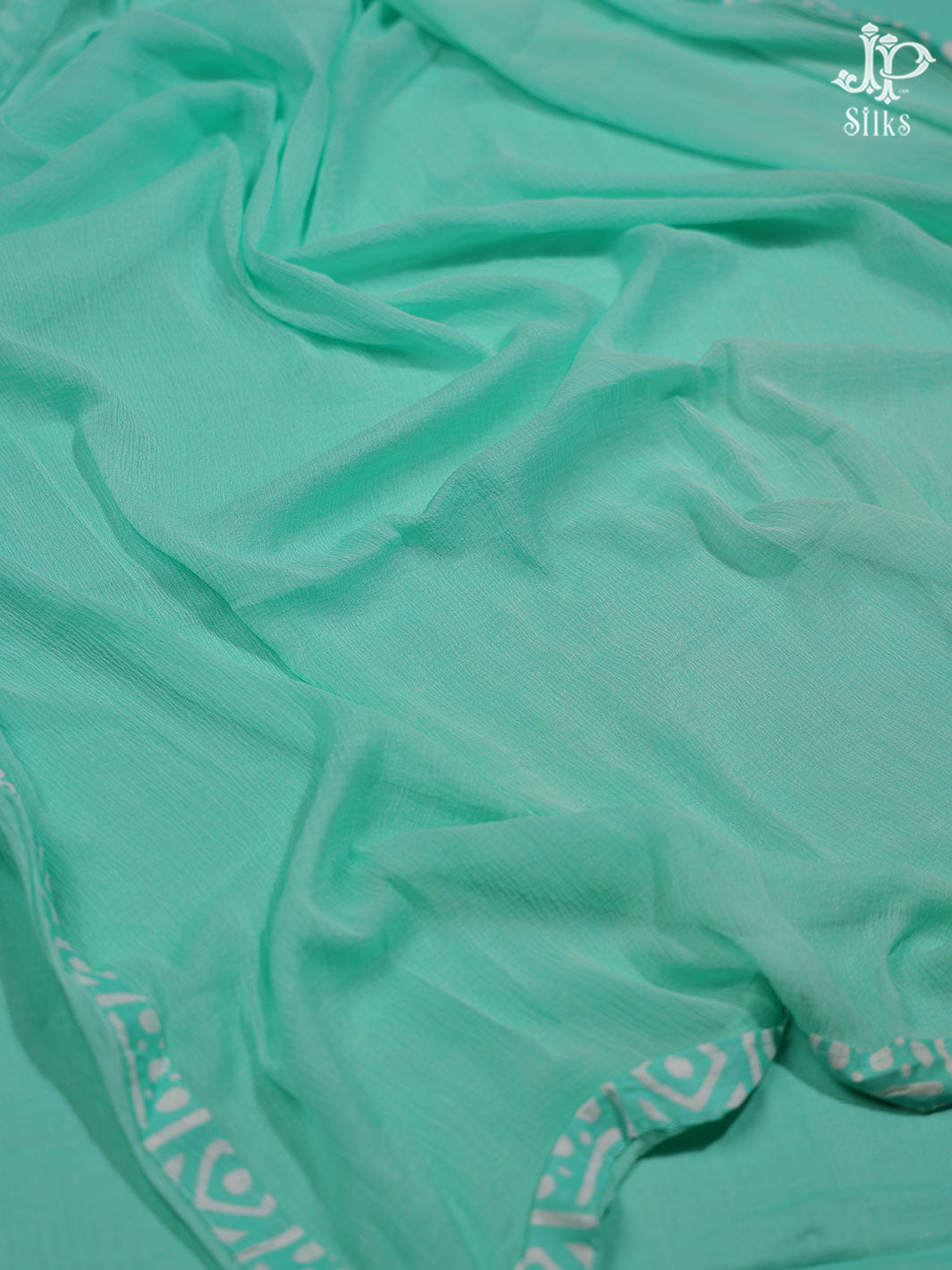 White and Turquoise Blue Cotton Chudidhar Material - D5151 - View 3