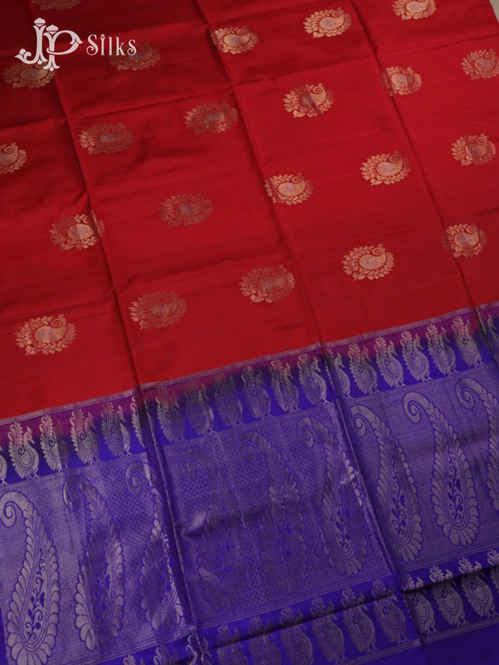 Red with Blue Soft Silk Saree - C1892 - View 2