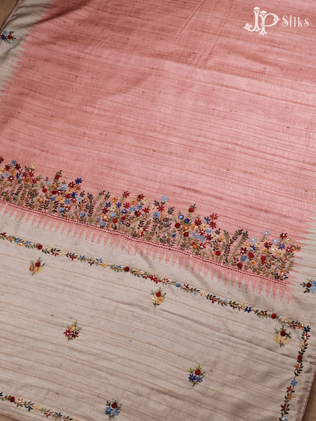 Light Peach And Beige Semi Tussar Saree - G30