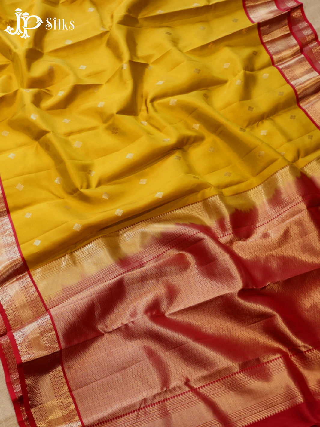 Mustard & Red Pure Silk Mix Saree - G942