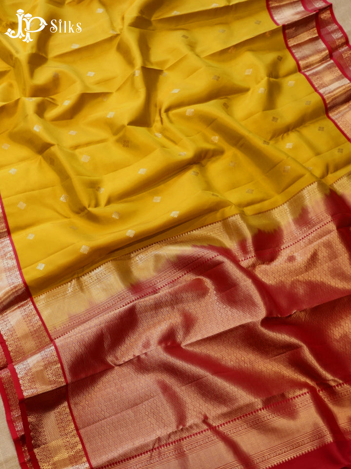 Mustard & Red Pure Silk Mix Saree - G942