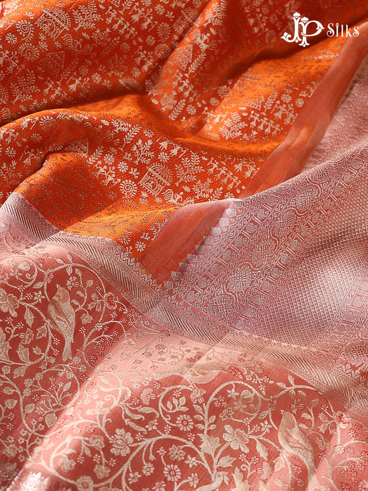 Orange & Peachy Pink Kanchipuram Silk Saree - G852
