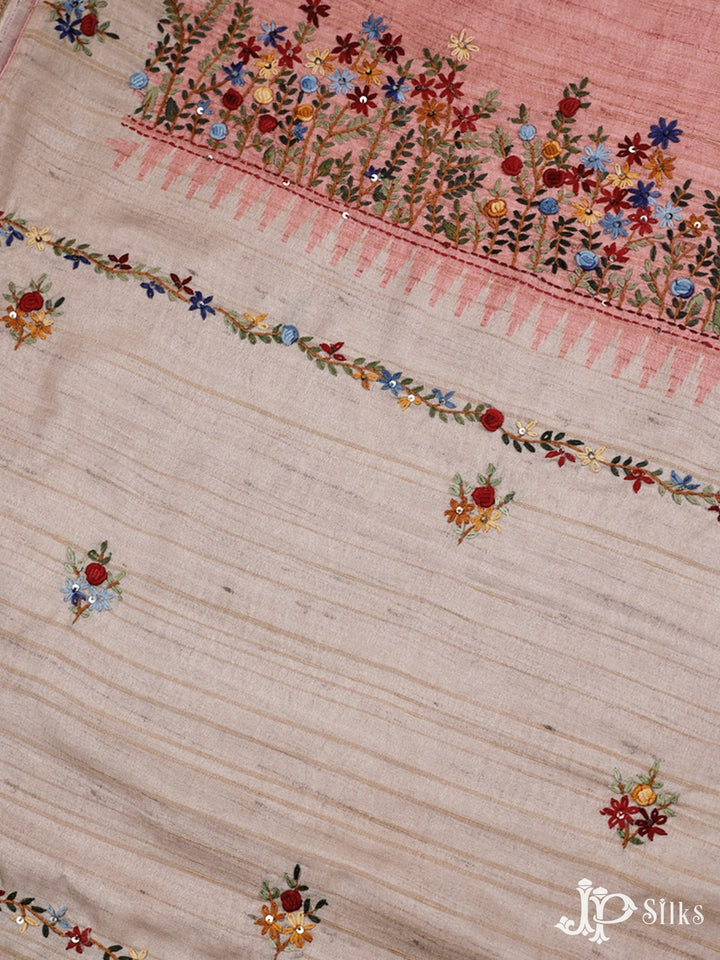 Light Peach And Beige Semi Tussar Saree - G30