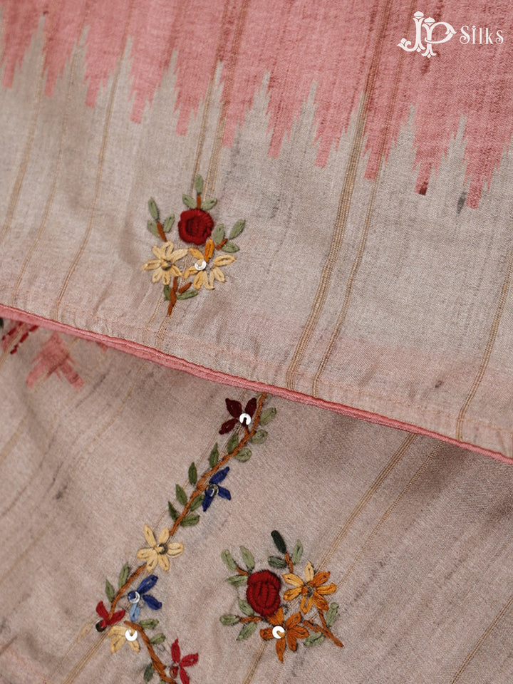 Light Peach And Beige Semi Tussar Saree - G30